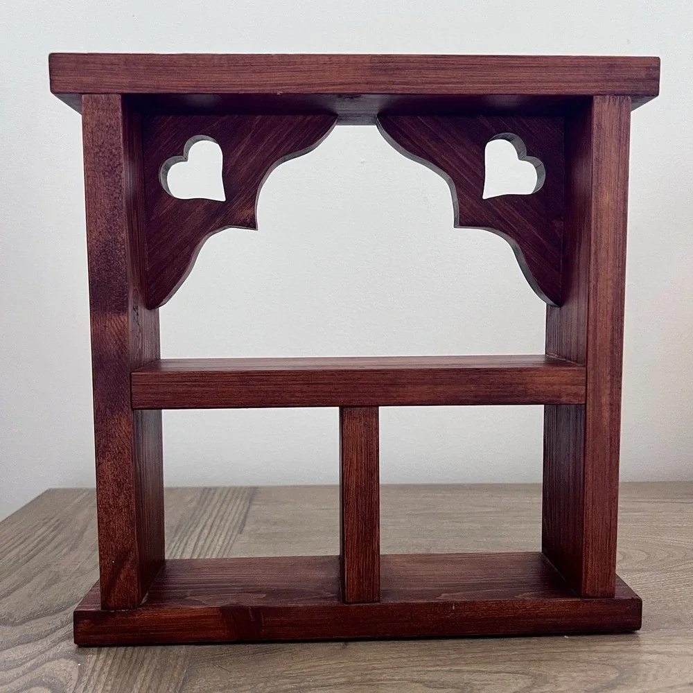Vintage Solid Wood Heart Cutout Wall Shelf Country Cottage Display Shelf